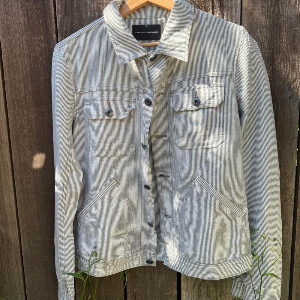 Lounge Lizard Japan Blue White Striped Lightweight Denim Shirt Size 2 M